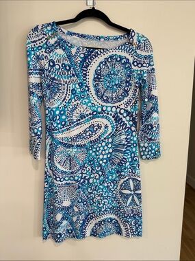 Lilly Pulitzer Blue & White Long Sleeve Printed Shift Dress